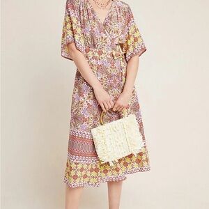 Anthropologie Anthro Kachel Floral Paisley Midi Wrap Dress